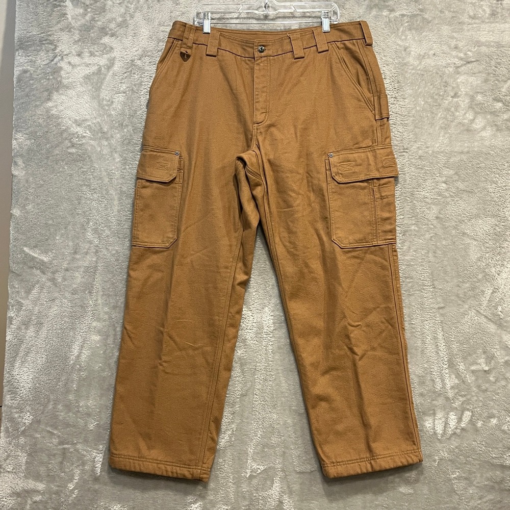 Duluth Trading Co Cargo Pants Mens 38x32 Brown Fleece Lined Fire Hose Relaxed